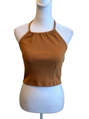 Medium BP Camel Brown Cropped Halter Top New